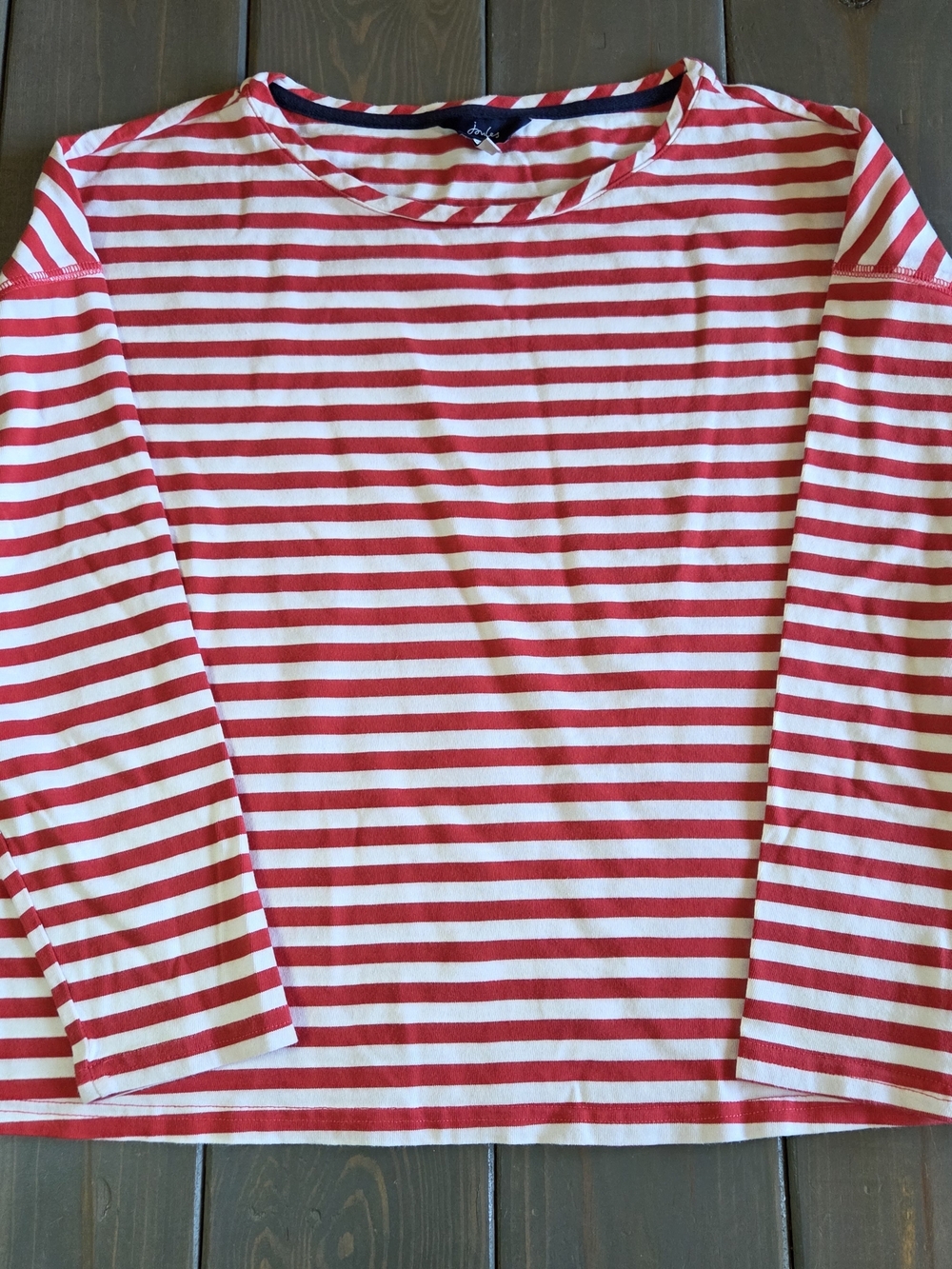 Joules Red White Striped Long Sleeve Top US 10 Nautical Cotton Shirt